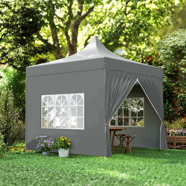 Outsunny Gazebo da giardino tenda pieghevole 3 x 3 m 4 pareti laterali rimovibili 3 finestre altezza regolabile sacca per il trasporto grigio