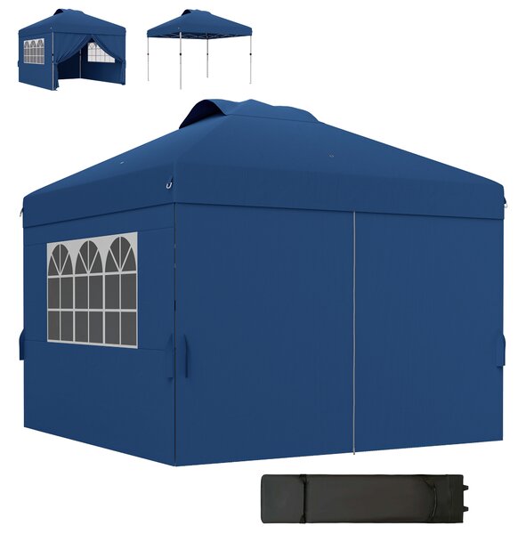 Outsunny Gazebo barnum pop-up pieghevole 3 x 3 altezza regolabile pareti laterali aperture finestre sacco da trasporto con ruote