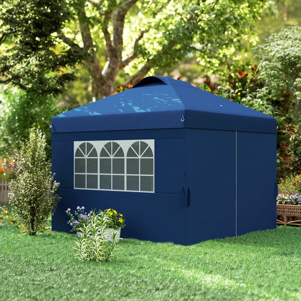 Outsunny Gazebo barnum pop-up pieghevole 3 x 3 altezza regolabile pareti laterali aperture finestre sacco da trasporto con ruote