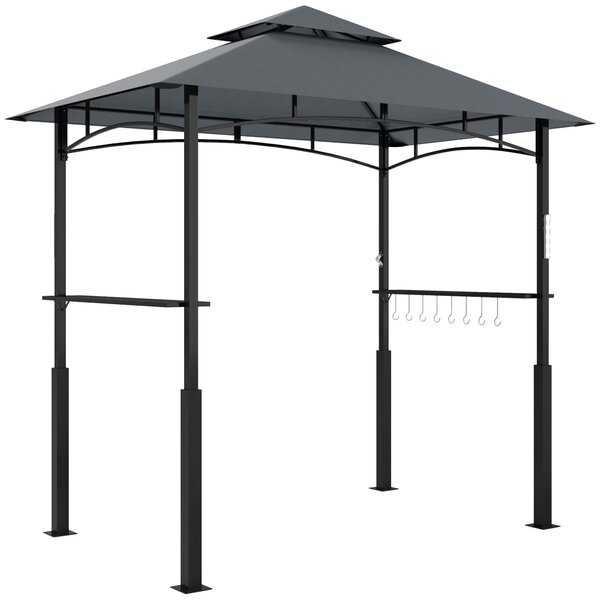 Outsunny Gazeboda per barbecue a due livelli copertura per giardino con luce LED 240 x 150 x 250 cm grigio scuro