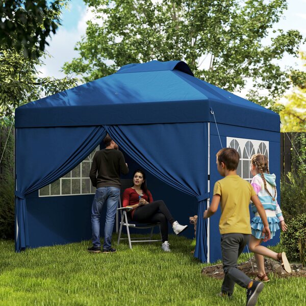 Outsunny Gazebo barnum pop-up pieghevole 3 x 3 altezza regolabile pareti laterali aperture finestre sacco da trasporto con ruote