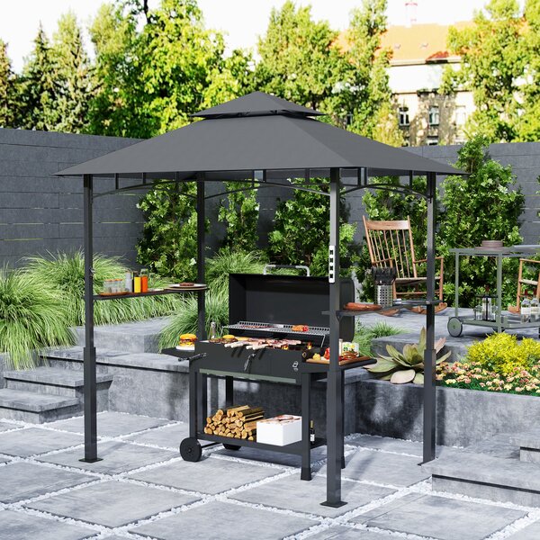 Outsunny Gazeboda per barbecue a due livelli copertura per giardino con luce LED 240 x 150 x 250 cm grigio scuro
