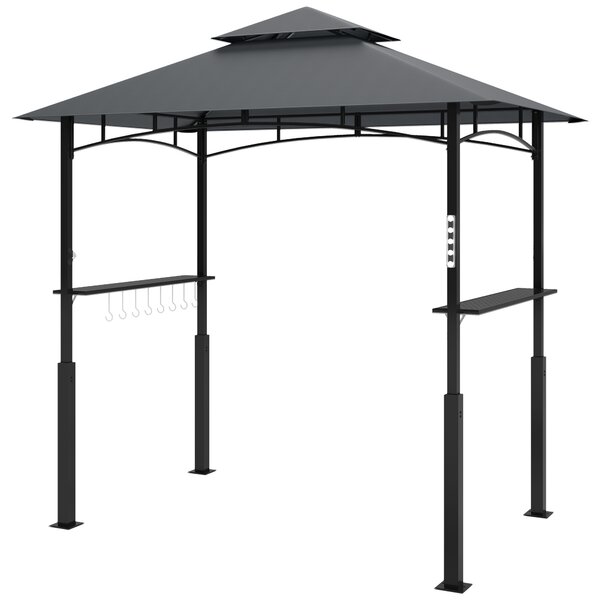 Outsunny Gazeboda per barbecue a due livelli copertura per giardino con luce LED 240 x 150 x 250 cm grigio scuro