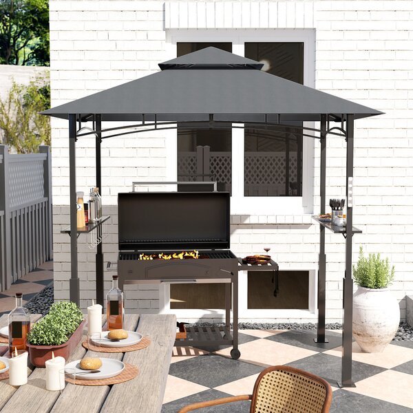 Outsunny Gazeboda per barbecue a due livelli copertura per giardino con luce LED 240 x 150 x 250 cm grigio scuro