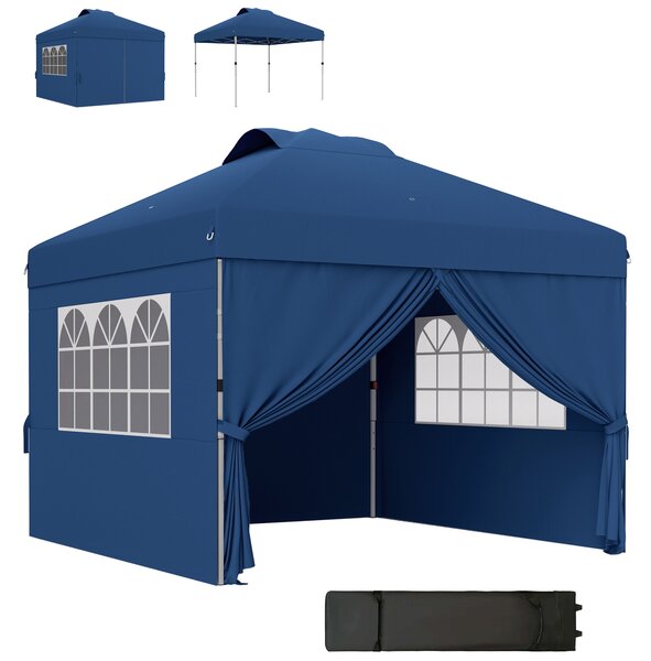 Outsunny Gazebo barnum pop-up pieghevole 3 x 3 altezza regolabile pareti laterali aperture finestre sacco da trasporto con ruote