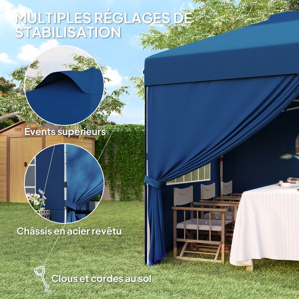 Outsunny Gazebo barnum pop-up pieghevole 3 x 3 altezza regolabile pareti laterali aperture finestre sacco da trasporto con ruote