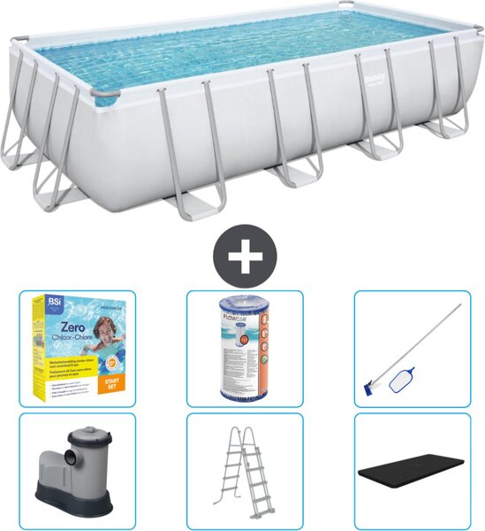 Piscina rettangolare Bestway Power Steel - 549 x 274 x 122 - Grigio - compresa pompa - scala - copertura pacchetto manutenzione - filtro - kit pulizia