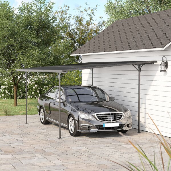Outsunny Padiglione da garage e giardino con pali, Pergola rigida in alluminio e policarbonato, 500 x 299 x 195/223 cm, grigio | Aosom Italy