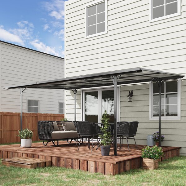Outsunny Padiglione da garage e giardino con pali, Pergola rigida in alluminio e policarbonato, 500 x 299 x 195/223 cm, grigio | Aosom Italy