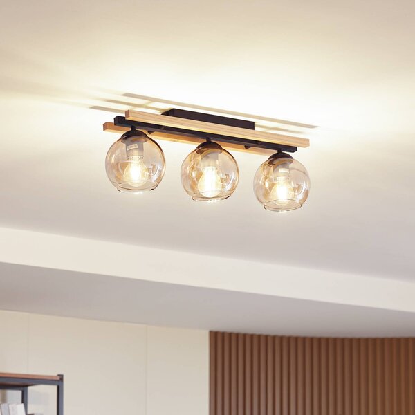 Plafoniera soffitto Enrique Lindby, dimmerabile, Nero, Corridoio, Legno, Moderno, Plafoniera