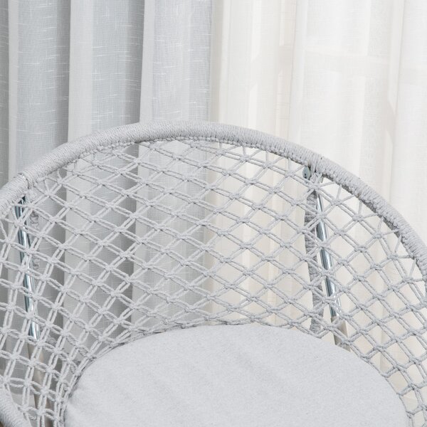 Outsunny Poltrona sospesa rotonda da giardino poltrona a luna papasan pieghevole grande comfort macramé cotone poliestere grigio