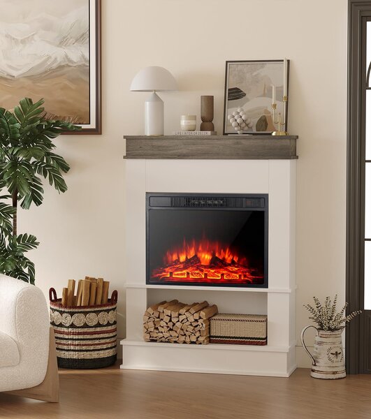 Camino elettrico a pavimento - Dimensioni: 58 cm - Potenza: 1800 Watt - Metallo nero - Camino decorativo