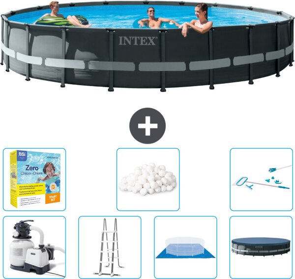 Piscina Intex Round Ultra XTR Frame - 610 x 122 cm - inclusa pompa - scaletta - telo di fondo - confezione di manutenzione della copertura - sfere filtranti - kit di pulizia