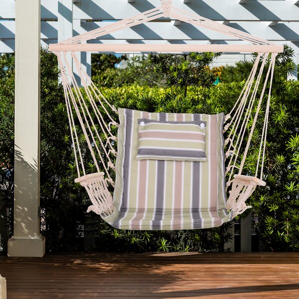 Outsunny Sedia Sospesa amaca da Viaggio Traspirante Portatile dim. 100L x 49l x 106H cm Cotone macramè Poliestere Multicolore a righe