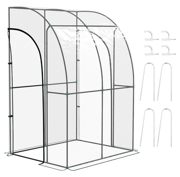 Outsunny Serra da giardino adossata con 2 porte con cerniera avvolgibili in acciao PVC transparente