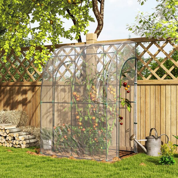 Outsunny Serra da giardino adossata con 2 porte con cerniera avvolgibili in acciao PVC transparente