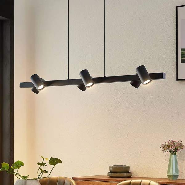 Lampada a sospensione Savoli Lindby, dimmerabile, Nero, Soggiorno / Sala da pranzo, Metallo, Moderno, Lampada a sospensione