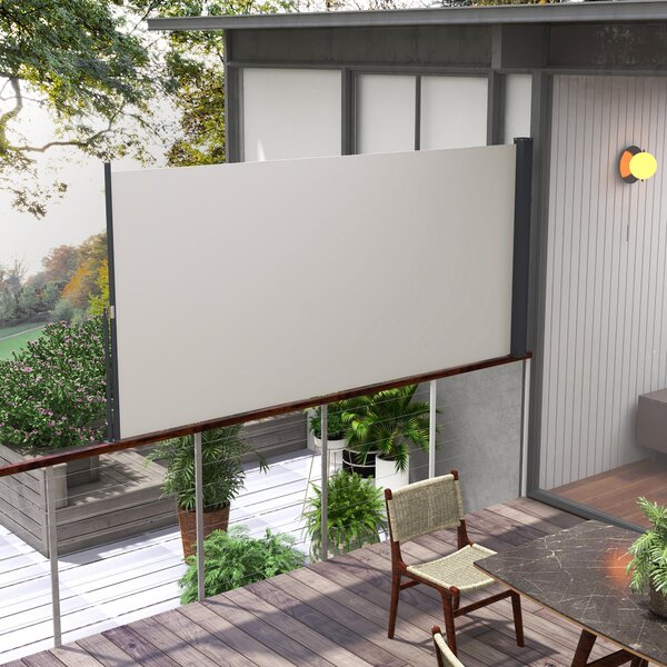 Outsunny Store laterale Parasole Paravento retrattile dim. 3L x 1,40H m alluminio Poliestere Anti-UV Alta densità 180 g/m² Grigio