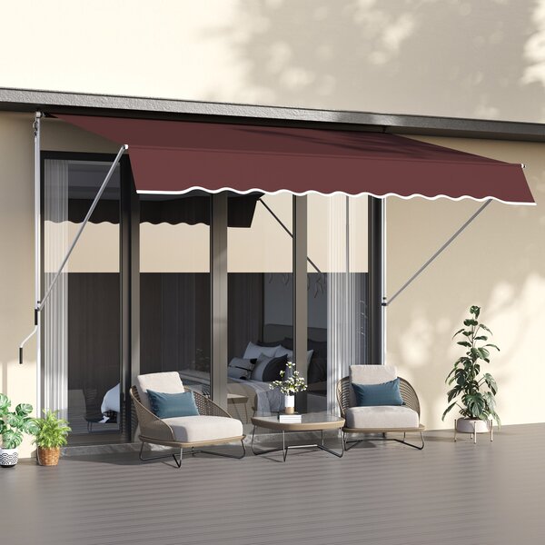 Outsunny Tendalino Manuale retrattile Auvent Telescopico senza Foratura 3L x 1,5l m Inclinazione e Altezza regolabile Installazione Veloce metallo alluminio Poliestere Anti-UV Bordeaux
