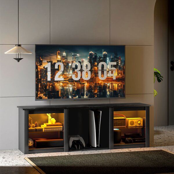 HOMCOM Mobile TV con illuminazione LED per TV fino a 65 pollici, 160 cm con mensole in vetro regolabili, nero