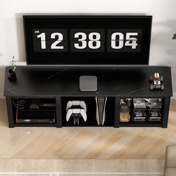 HOMCOM Mobile TV con illuminazione LED per TV fino a 65 pollici, 160 cm con mensole in vetro regolabili, nero