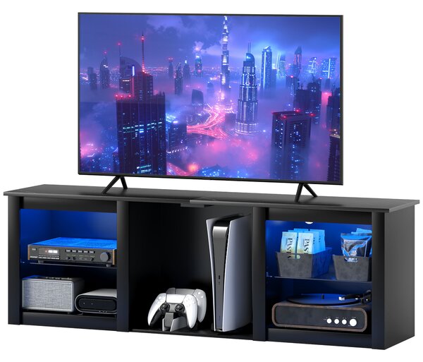 HOMCOM Mobile TV con illuminazione LED per TV fino a 65 pollici, 160 cm con mensole in vetro regolabili, nero
