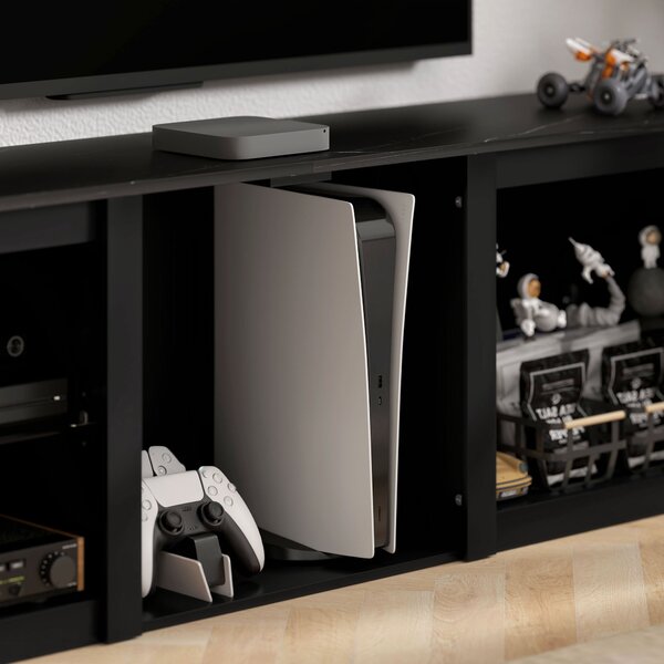 HOMCOM Mobile TV con illuminazione LED per TV fino a 65 pollici, 160 cm con mensole in vetro regolabili, nero