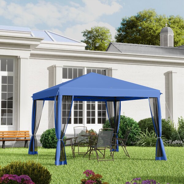 Outsunny Gazebo pop-up Barnum Pieghevole Stile Coloniale 3 x 3 m 4 zanzariere + Borsa Trasporto blu