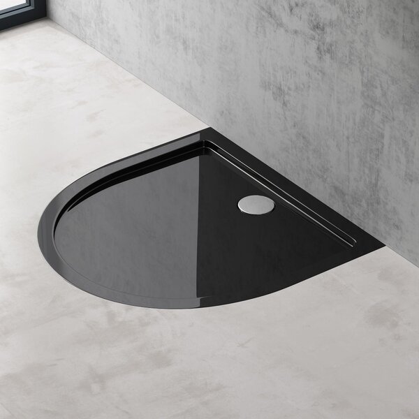 Doporro Piatto Doccia con Piletta 100x100x4cm, Piatto Doccia Faro4 in Acrilico incl. Piletta di Scarico (AL02), Forma: Semicircolare, Nero