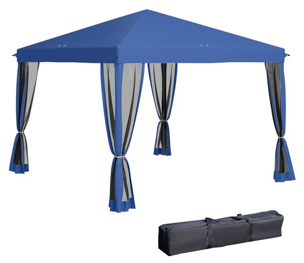 Outsunny Gazebo pop-up Barnum Pieghevole Stile Coloniale 3 x 3 m 4 zanzariere + Borsa Trasporto blu