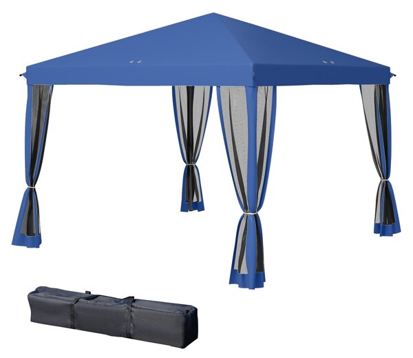 Outsunny Gazebo pop-up Barnum Pieghevole Stile Coloniale 3 x 3 m 4 zanzariere + Borsa Trasporto blu