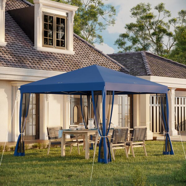 Outsunny Gazebo pop-up Barnum Pieghevole Stile Coloniale 3 x 3 m 4 zanzariere + Borsa Trasporto blu