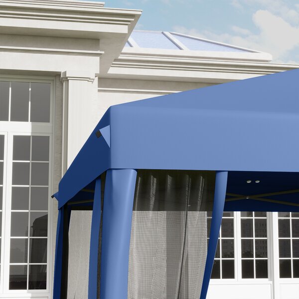 Outsunny Gazebo pop-up Barnum Pieghevole Stile Coloniale 3 x 3 m 4 zanzariere + Borsa Trasporto blu