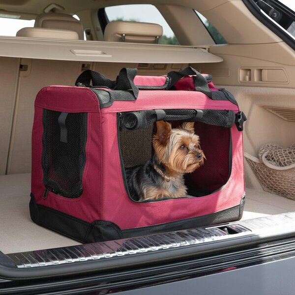 Trasportino pieghevole per animali domestici belviona, comodo e sicuro, Oxford + rete, riponibile in poco spazio, fino a 10 kg, 50x34x36 cm, rosso vino