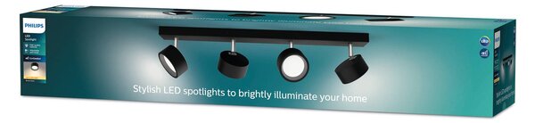 Philips Bracia faretto da soffitto LED a 4 luci, nero, Nero, Soggiorno / Sala da pranzo, Alluminio, Moderno