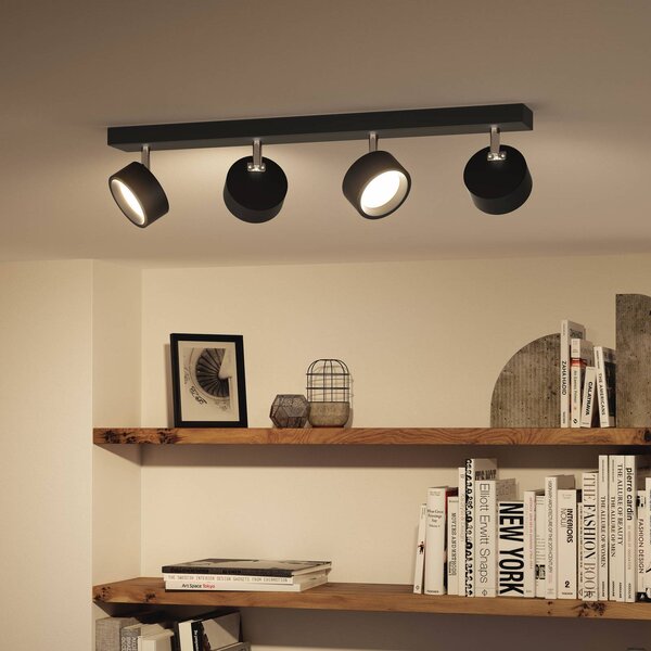 Philips Bracia faretto da soffitto LED a 4 luci, nero, Nero, Soggiorno / Sala da pranzo, Alluminio, Moderno