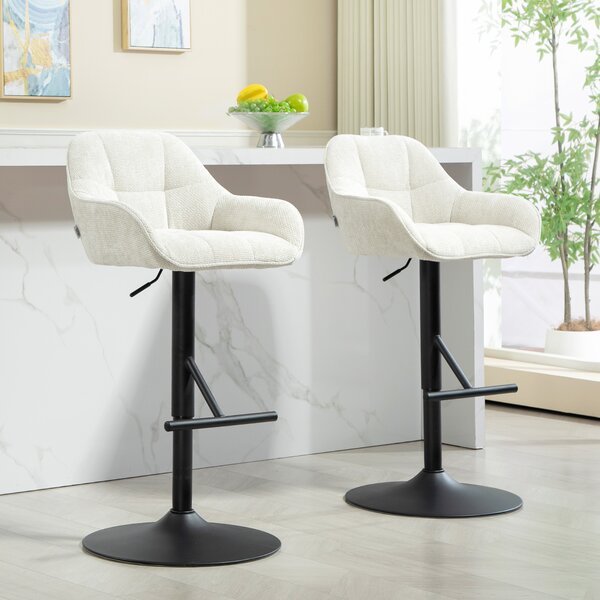 HOMCOM Set di 2 sgabelli da bar sedie da bar altezza regolabile tessuto effetto lino e base in acciaio 52,5 x 53 x 86,5-108 cm crema