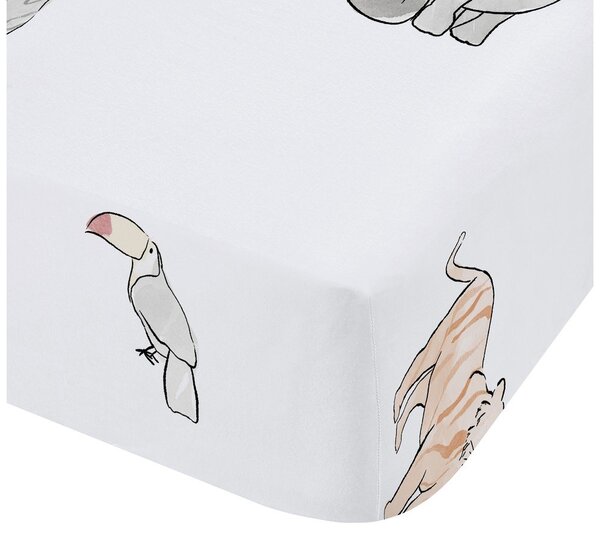 Lenzuolo con angoli per bambini bianco in cotone per letto singolo 90x190 cm Zoo Animals – Bianca