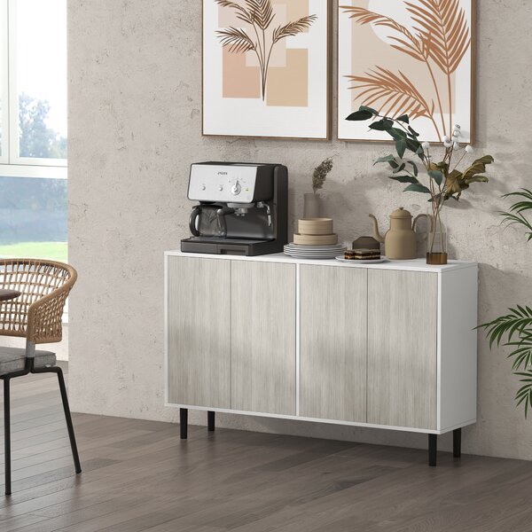 HOMCOM Buffet da cucina mobile da archiviazione 2 armadi con ripiani regolabili, 121 x 37 x 75 cm, bianco e effetto legno grigio