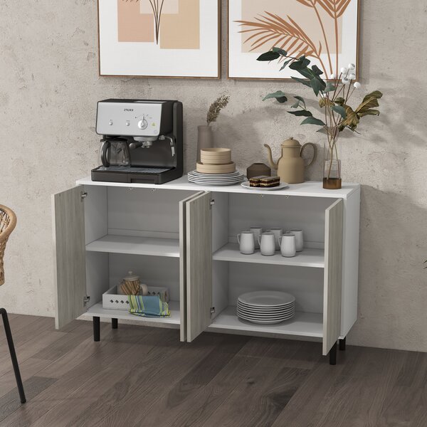 HOMCOM Buffet da cucina mobile da archiviazione 2 armadi con ripiani regolabili, 121 x 37 x 75 cm, bianco e effetto legno grigio