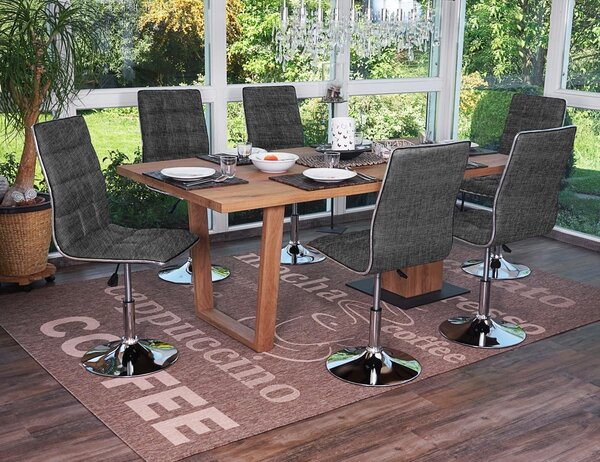 Set di 6 sedie da pranzo HWC-C41, sedia da cucina, girevole e regolabile in altezza, tessuto/tessuto ~ grigio