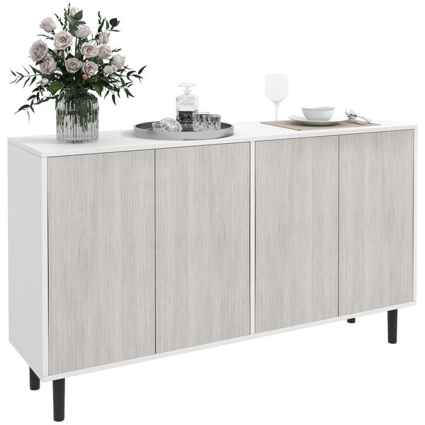 HOMCOM Buffet da cucina mobile da archiviazione 2 armadi con ripiani regolabili, 121 x 37 x 75 cm, bianco e effetto legno grigio