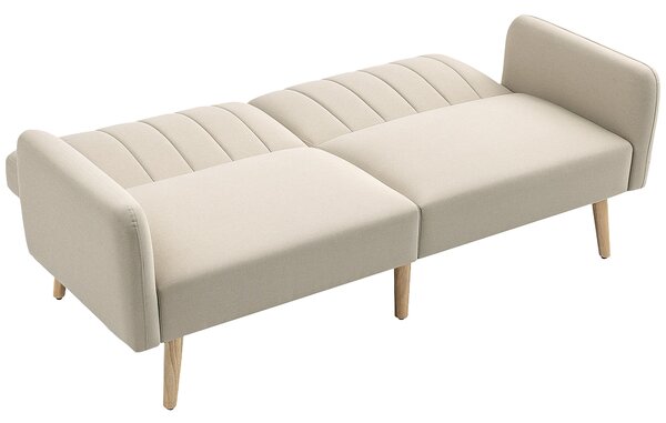 HOMCOM Divano Convertibile 2 Posti Design Scandinavo Schienale Regolabile 3 Posizioni Piedi Legno Tessuto Effetto Lino Beige