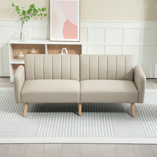 HOMCOM Divano Convertibile 2 Posti Design Scandinavo Schienale Regolabile 3 Posizioni Piedi Legno Tessuto Effetto Lino Beige