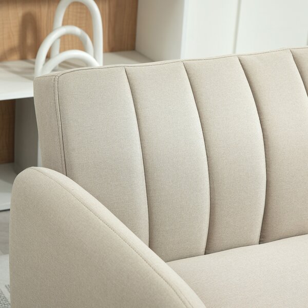 HOMCOM Divano Convertibile 2 Posti Design Scandinavo Schienale Regolabile 3 Posizioni Piedi Legno Tessuto Effetto Lino Beige