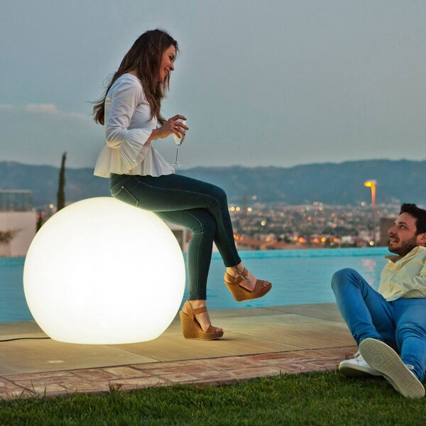 Newgarden Lampada da pavimento Buly a globo, Ø 80 cm, Bianco / Opale, Plastica, Moderno