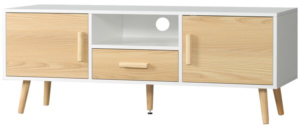 HOMCOM Mobile TV banco TV supporto TV per televisione fino a 46 pollici stile nordico con 1 cassetto, 2 armadietti, 1 nicchia, 1 passacavi - 120 x 37 x 45,5 cm