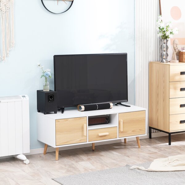 HOMCOM Mobile TV banco TV supporto TV per televisione fino a 46 pollici stile nordico con 1 cassetto, 2 armadietti, 1 nicchia, 1 passacavi - 120 x 37 x 45,5 cm