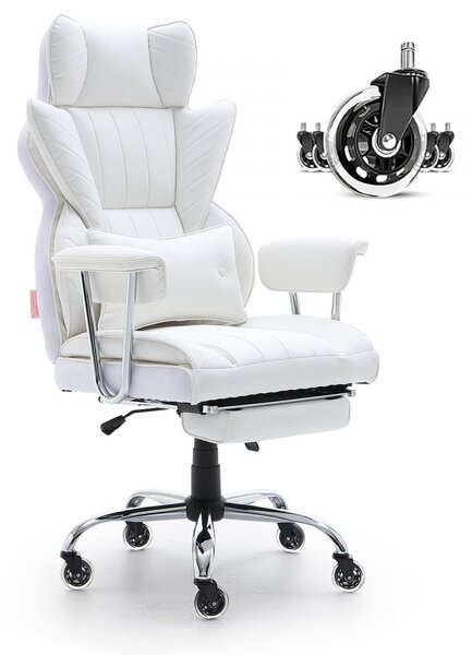 "Sedia da ufficio in Finto cuoio bianca - Sedia direzionale con poggiapiedi - Sedia girevole da scrivania - Altezza regolabile 0-80 mm - Portata 181,43 kg - Sedia direzionale da ufficio - Schienale 860 x 610 mm sedia girevole"