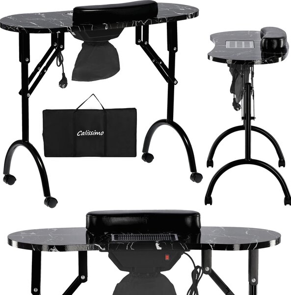 Tavolo cosmetico pieghevole per manicure con assorbitore mobile nero MT-020F-BLACK